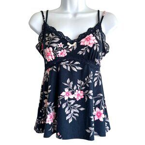Marilyn Monroe Womens Babydoll Floral Tank Top Navy Blue Size Medium Y2K Cami